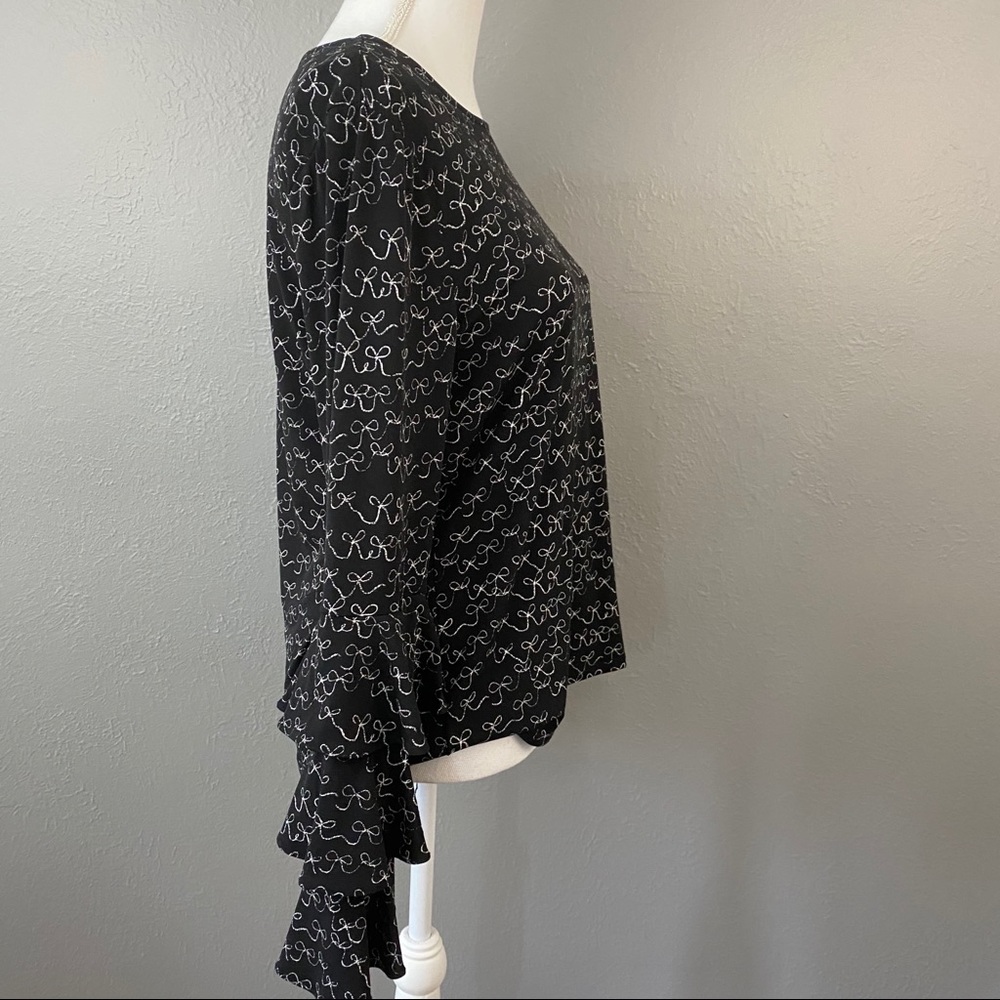 CeCe Danity Tiered Ruffled Bell Sleeve Bow Blouse - Picture 10 of 11